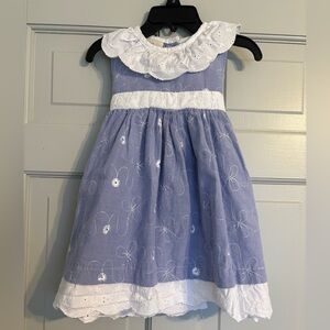 Embroidered Blue and White Kids Dress
